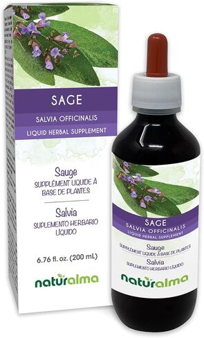 المريمية (Salvia officinalis) صبغة أوراق خالية من الكحول Naturalma | 4 أونصة سائلة من المستخلص في قطرات | مكمل عشبي | نباتي | منتج إيطاليا in Kuwait
