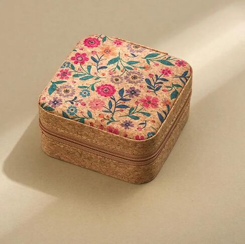 Travel Jewelry Box Women's Mini Jewelry Box Small Jewelry Organizer Exquisite Light Luxury Cork Jewelry Box Portable Travel Earring Ring Necklace Fashion Retro Jewelry Box (3) in Saudi Arabia
