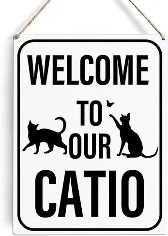 GUDIAO مرحبًا بكم في لافتات كاتيو الخاصة بنا لديكور الحائط لمحبي القطط الريفية ديكور خشبي معلق لباب المنزل مقاس 8 × 10 in Kuwait