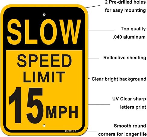 Speed Limit 15 MPH Sign 2 Pack 12 x 18 inches Slow Down Safety Sign for Street Reflective 40Mil Heavy Duty Aluminum Professional Printing UV Coating in Saudi Arabia