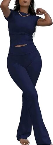 مجموعة ملابس نسائية من قطعتين من LovelyWholesale بأكمام قصيرة وقميص قصير وسراويل مضيئة in Kuwait