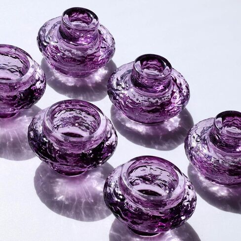 VOHO Mystery Purple Candlestick Holders 6 A Pack, Wavy Ribbed Candle Sticks Holder Decor for Halloween/Thanksgiving Decorations, Dual-Sided Glass Candle Holder for Candlesticks/Tea Lights Candles in Saudi Arabia
