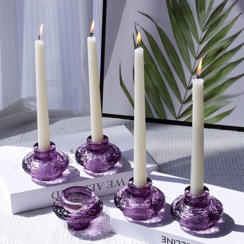 VOHO Mystery Purple Candlestick Holders 6 A Pack, Wavy Ribbed Candle Sticks Holder Decor for Halloween/Thanksgiving Decorations, Dual-Sided Glass Candle Holder for Candlesticks/Tea Lights Candles in Saudi Arabia