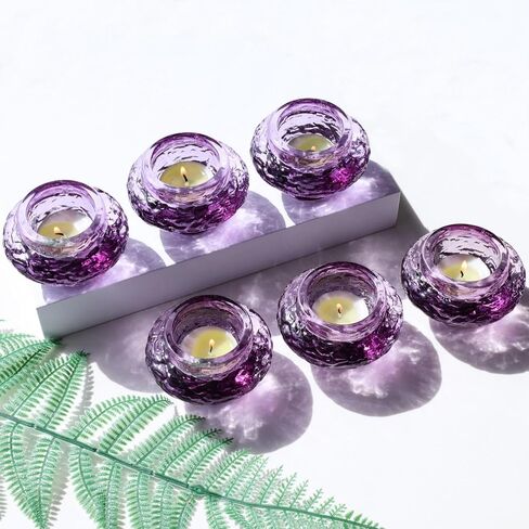 VOHO Mystery Purple Candlestick Holders 6 A Pack, Wavy Ribbed Candle Sticks Holder Decor for Halloween/Thanksgiving Decorations, Dual-Sided Glass Candle Holder for Candlesticks/Tea Lights Candles in Saudi Arabia