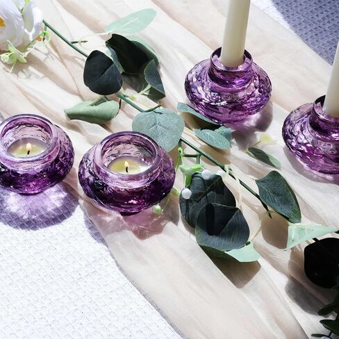 VOHO Mystery Purple Candlestick Holders 6 A Pack, Wavy Ribbed Candle Sticks Holder Decor for Halloween/Thanksgiving Decorations, Dual-Sided Glass Candle Holder for Candlesticks/Tea Lights Candles in Saudi Arabia