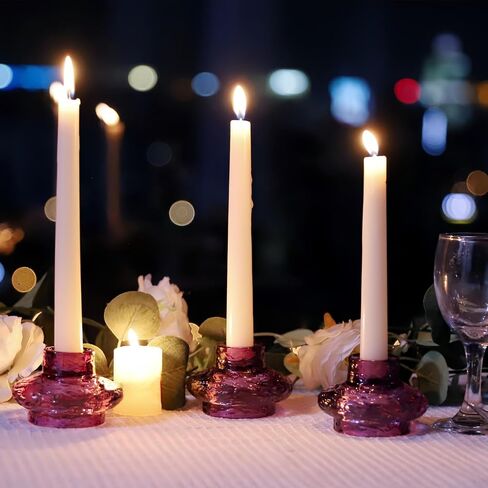 VOHO Mystery Purple Candlestick Holders 6 A Pack, Wavy Ribbed Candle Sticks Holder Decor for Halloween/Thanksgiving Decorations, Dual-Sided Glass Candle Holder for Candlesticks/Tea Lights Candles in Saudi Arabia