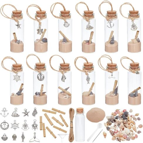 WEBEEDY 12 Sets DIY Glass Bottle Beach Ornaments Nautical Ocean Message Bottle Hanging Message in a Bottle Kit Glass Wish Jar for Beach Party Wedding Home Office Decor in Saudi Arabia