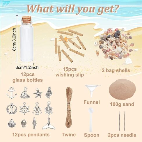 WEBEEDY 12 Sets DIY Glass Bottle Beach Ornaments Nautical Ocean Message Bottle Hanging Message in a Bottle Kit Glass Wish Jar for Beach Party Wedding Home Office Decor in Saudi Arabia