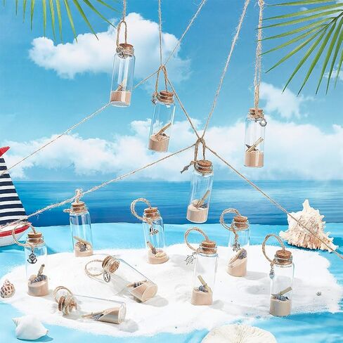 WEBEEDY 12 Sets DIY Glass Bottle Beach Ornaments Nautical Ocean Message Bottle Hanging Message in a Bottle Kit Glass Wish Jar for Beach Party Wedding Home Office Decor in Saudi Arabia