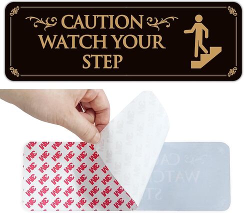 Caution Watch Your Step Sign for Floor, Self-Adhesive Waterproof Vinyl Watch Your Step Sticker, Warning Sign for Home/House, Business, Restaurants and Offices Outdoor or Indoor Use（Black Gold） in Kuwait