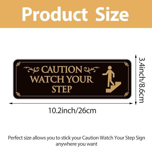Caution Watch Your Step Sign for Floor, Self-Adhesive Waterproof Vinyl Watch Your Step Sticker, Warning Sign for Home/House, Business, Restaurants and Offices Outdoor or Indoor Use（Black Gold） in Kuwait