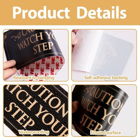 Caution Watch Your Step Sign for Floor, Self-Adhesive Waterproof Vinyl Watch Your Step Sticker, Warning Sign for Home/House, Business, Restaurants and Offices Outdoor or Indoor Use（Black Gold） in Kuwait