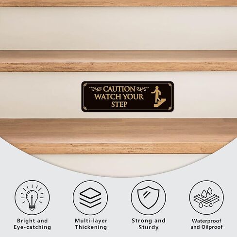 Caution Watch Your Step Sign for Floor, Self-Adhesive Waterproof Vinyl Watch Your Step Sticker, Warning Sign for Home/House, Business, Restaurants and Offices Outdoor or Indoor Use（Black Gold） in Kuwait