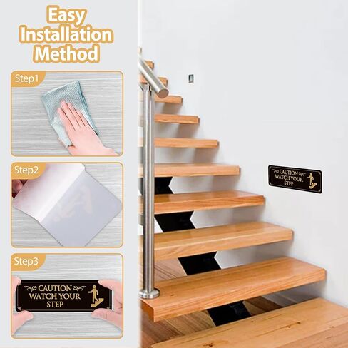Caution Watch Your Step Sign for Floor, Self-Adhesive Waterproof Vinyl Watch Your Step Sticker, Warning Sign for Home/House, Business, Restaurants and Offices Outdoor or Indoor Use（Black Gold） in Kuwait