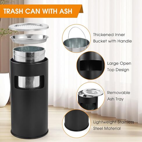 Outdoor Trash Can with Lid Round, Stainless Steel Garbage Can Waste Bin with Removable Inner Barrel Dome for Indoor,Home,Office,Restaurant,Patio,Garden,Kitchen(Sliver) in Saudi Arabia