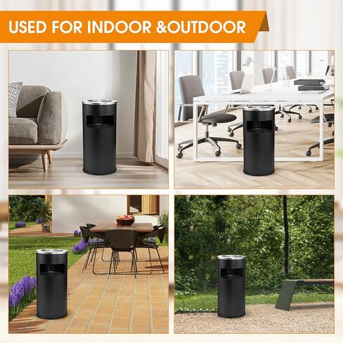 Outdoor Trash Can with Lid Round, Stainless Steel Garbage Can Waste Bin with Removable Inner Barrel Dome for Indoor,Home,Office,Restaurant,Patio,Garden,Kitchen(Sliver) in Saudi Arabia
