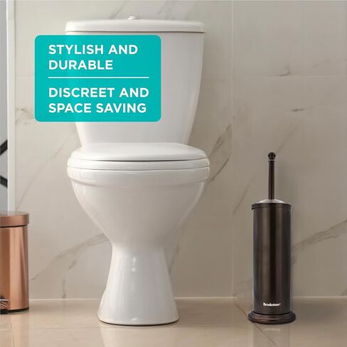 BROOKSTONE, Bronze Metallic Toilet Brush with Holder, Long Handle for Deep Bowl Cleaning, [Splash Protective Disc], Stylish Modern Space Saving Design, Leakproof Inner Container in Saudi Arabia