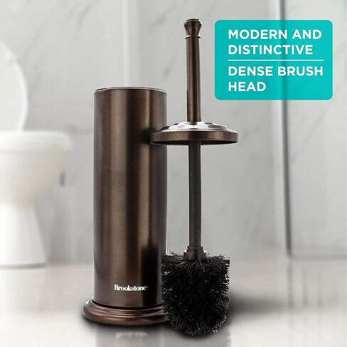 BROOKSTONE, Bronze Metallic Toilet Brush with Holder, Long Handle for Deep Bowl Cleaning, [Splash Protective Disc], Stylish Modern Space Saving Design, Leakproof Inner Container in Saudi Arabia