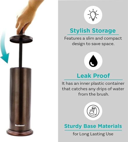 BROOKSTONE, Bronze Metallic Toilet Brush with Holder, Long Handle for Deep Bowl Cleaning, [Splash Protective Disc], Stylish Modern Space Saving Design, Leakproof Inner Container in Saudi Arabia