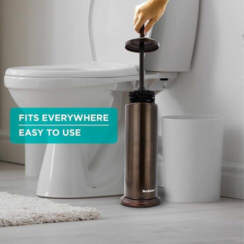 BROOKSTONE, Bronze Metallic Toilet Brush with Holder, Long Handle for Deep Bowl Cleaning, [Splash Protective Disc], Stylish Modern Space Saving Design, Leakproof Inner Container in Saudi Arabia