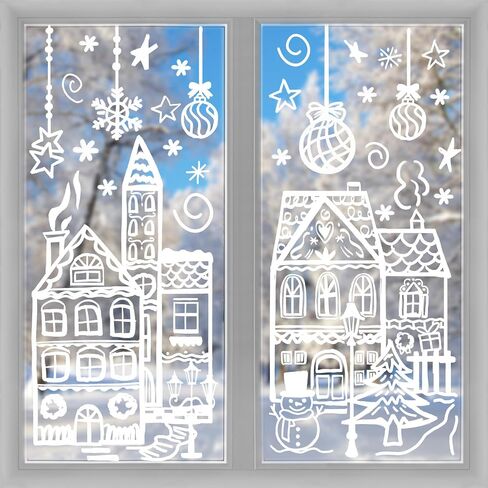 4 Sheets Large Christmas Window Stickers White House Xmas Window Clings for Glass Decoration Snowman Snowflake Double-Sided Window Decals for Christmas Holiday Party Ornament 15.7 * 27.5IN in Kuwait