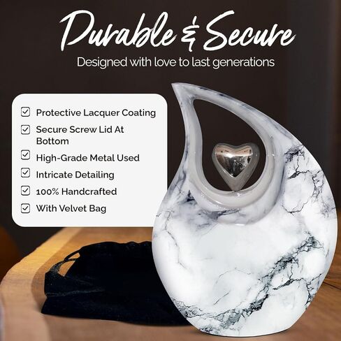 Teardrop Urn for Human Ashes - Decorative Cremation Urn for Ashes for Men & Women - Handcrafted Funeral Urn for Male & Female - Honor Your Loved One with Burial Urn (White, Large) in Saudi Arabia