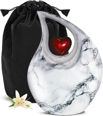 جرة دمعة للرماد البشري - جرة حرق مزخرفة للرماد للرجال والنساء - جرة جنازة مصنوعة يدويًا للذكور والإناث - تكريم أحبائك مع جرة الدفن (أبيض، كبير) in Kuwait