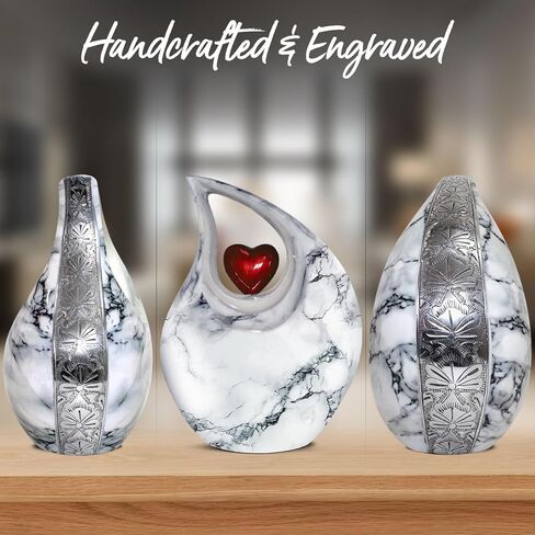 جرة دمعة للرماد البشري - جرة حرق مزخرفة للرماد للرجال والنساء - جرة جنازة مصنوعة يدويًا للذكور والإناث - تكريم أحبائك مع جرة الدفن (أبيض، كبير) in Kuwait