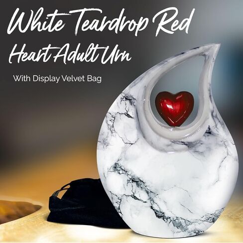 جرة دمعة للرماد البشري - جرة حرق مزخرفة للرماد للرجال والنساء - جرة جنازة مصنوعة يدويًا للذكور والإناث - تكريم أحبائك مع جرة الدفن (أبيض، كبير) in Kuwait