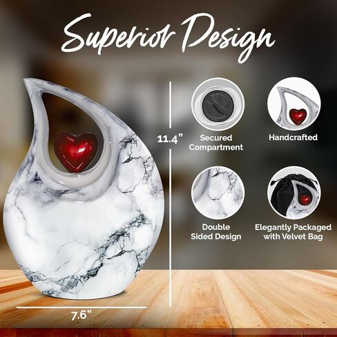 جرة دمعة للرماد البشري - جرة حرق مزخرفة للرماد للرجال والنساء - جرة جنازة مصنوعة يدويًا للذكور والإناث - تكريم أحبائك مع جرة الدفن (أبيض، كبير) in Kuwait