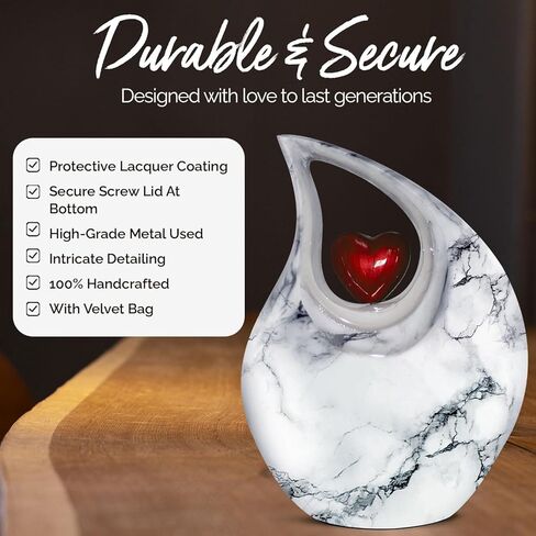 جرة دمعة للرماد البشري - جرة حرق مزخرفة للرماد للرجال والنساء - جرة جنازة مصنوعة يدويًا للذكور والإناث - تكريم أحبائك مع جرة الدفن (أبيض، كبير) in Kuwait