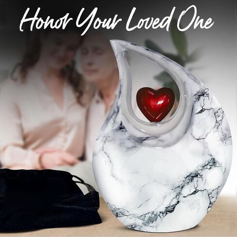 جرة دمعة للرماد البشري - جرة حرق مزخرفة للرماد للرجال والنساء - جرة جنازة مصنوعة يدويًا للذكور والإناث - تكريم أحبائك مع جرة الدفن (أبيض، كبير) in Kuwait