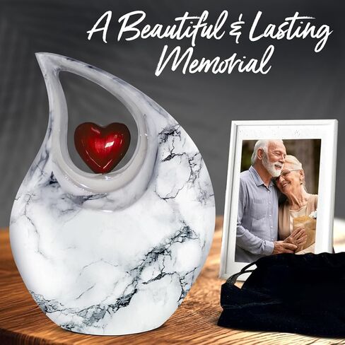 جرة دمعة للرماد البشري - جرة حرق مزخرفة للرماد للرجال والنساء - جرة جنازة مصنوعة يدويًا للذكور والإناث - تكريم أحبائك مع جرة الدفن (أبيض، كبير) in Kuwait