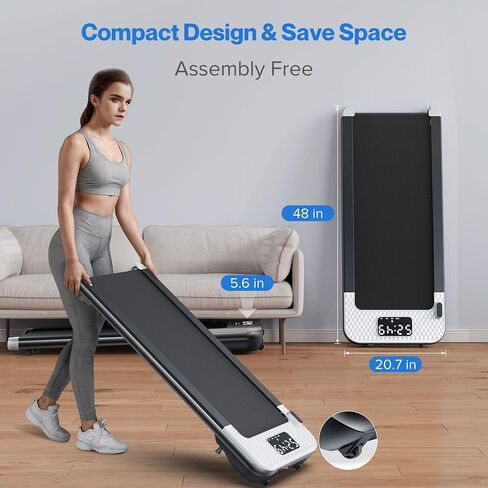 Walking Pad Treadmill 300LBS Capacity - Under Desk Treadmill with 5% Incline: Smart Voice Controlled Compatible with WELLFIT KINOMAP Apple Health - Only 40LBS Portable Treadmill for Home Office Small in Saudi Arabia