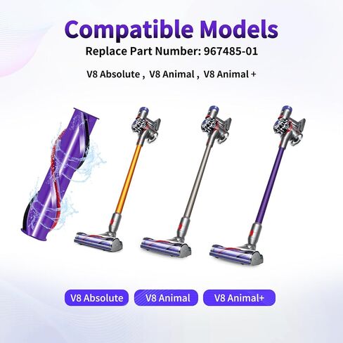2 Pack Roller Brush Replacement Compatible with Dyson V8 Absolute, V8 Absolute Exclusive, V8 Absolute Pro, V8 Animal, V8 Animal +, V8 Animal Exclusive Cordless Vacuum Cleaner,Part no. 967485-01 in Saudi Arabia