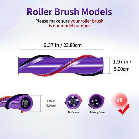 2 Pack Roller Brush Replacement Compatible with Dyson V8 Absolute, V8 Absolute Exclusive, V8 Absolute Pro, V8 Animal, V8 Animal +, V8 Animal Exclusive Cordless Vacuum Cleaner,Part no. 967485-01 in Saudi Arabia