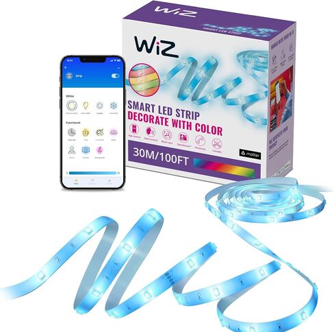 شريط إضاءة WiZ RGB LED - 50 قدمًا مقطوعًا ليناسب، 16 مليون لون + ظلال بيضاء، أوضاع إضاءة محددة مسبقًا، يتصل بشبكة Wi-Fi، والتحكم في الصوت/التطبيق، ويعمل مع Google Home وAlexa وHomeKit in Saudi Arabia