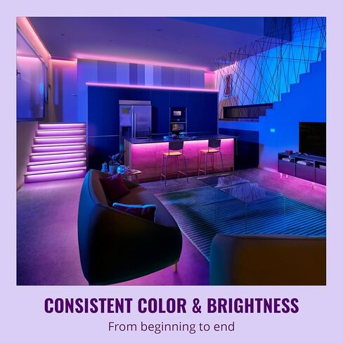 شريط إضاءة WiZ RGB LED - 50 قدمًا مقطوعًا ليناسب، 16 مليون لون + ظلال بيضاء، أوضاع إضاءة محددة مسبقًا، يتصل بشبكة Wi-Fi، والتحكم في الصوت/التطبيق، ويعمل مع Google Home وAlexa وHomeKit in Saudi Arabia