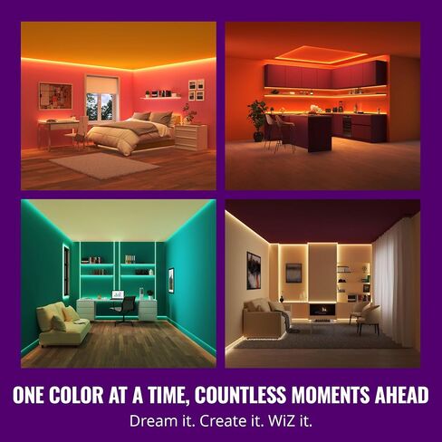 شريط إضاءة WiZ RGB LED - 50 قدمًا مقطوعًا ليناسب، 16 مليون لون + ظلال بيضاء، أوضاع إضاءة محددة مسبقًا، يتصل بشبكة Wi-Fi، والتحكم في الصوت/التطبيق، ويعمل مع Google Home وAlexa وHomeKit in Saudi Arabia