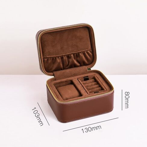 Watch Jewelry Travel Case for Men and Women, 1 Slot Watch Pouch with Jewelry Holder, Ring Necklace Earring Organizer for Home Storage, Travel and Display(Brown) in Saudi Arabia