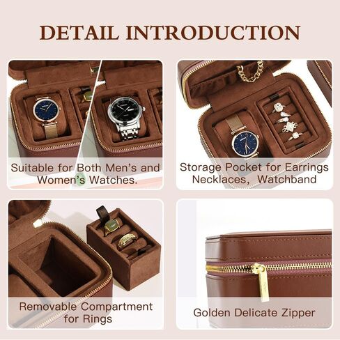Watch Jewelry Travel Case for Men and Women, 1 Slot Watch Pouch with Jewelry Holder, Ring Necklace Earring Organizer for Home Storage, Travel and Display(Brown) in Saudi Arabia