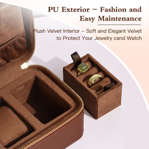 Watch Jewelry Travel Case for Men and Women, 1 Slot Watch Pouch with Jewelry Holder, Ring Necklace Earring Organizer for Home Storage, Travel and Display(Brown) in Saudi Arabia