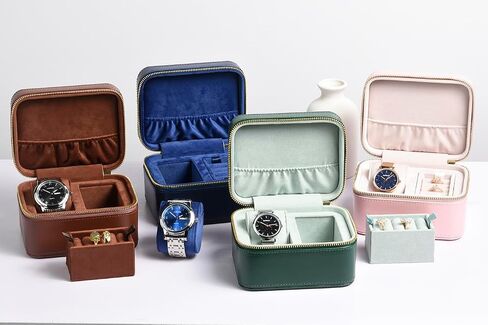 Watch Jewelry Travel Case for Men and Women, 1 Slot Watch Pouch with Jewelry Holder, Ring Necklace Earring Organizer for Home Storage, Travel and Display(Brown) in Saudi Arabia