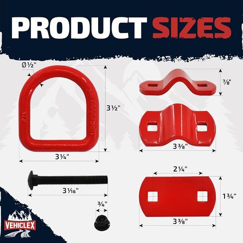 Vehiclex 1/2" Heavy Duty Forged D-Rings for Trailers - 12000 lbs Break Strength, Bolt-On D Rings Tie Down Anchor Points, Heavy Duty Trailer Tie Downs, 4 Pack Trailer D Rings Heavy Duty (Black) in Saudi Arabia