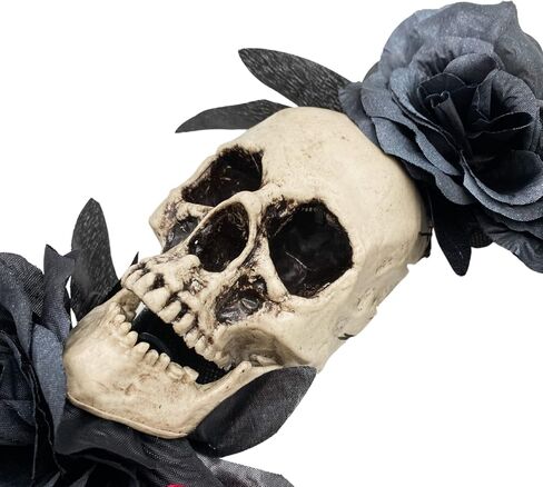 Halloween Skeleton Wreath for Front Door with Red and Black Artificial Roses, Gothic Garland Creepy Decor for Home, 18 Inch in Saudi Arabia