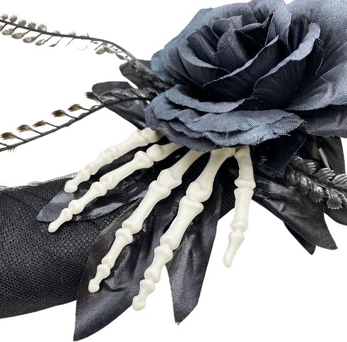 Halloween Skeleton Wreath for Front Door with Red and Black Artificial Roses, Gothic Garland Creepy Decor for Home, 18 Inch in Saudi Arabia