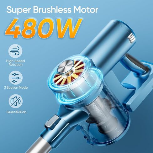Cordless Vacuum Cleaner, 38Kpa Powerful Suction, Detachable Battery, 1.5L Dust Cup, 40 Mins Runtime, Anti-Tangle Handheld Vacuum, Lightweight Stick Vacuum for Pet Hair Hardwood Floor Carpet, Blue in Saudi Arabia