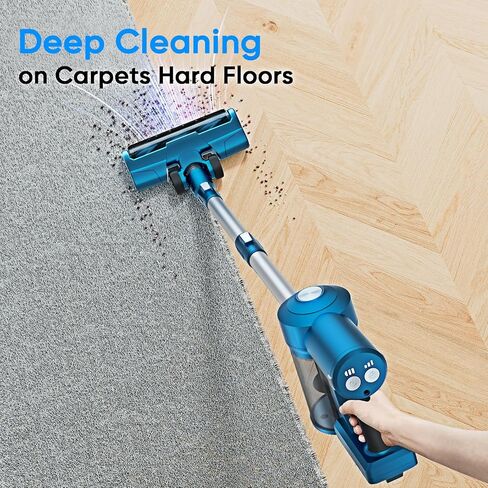 Cordless Vacuum Cleaner, 38Kpa Powerful Suction, Detachable Battery, 1.5L Dust Cup, 40 Mins Runtime, Anti-Tangle Handheld Vacuum, Lightweight Stick Vacuum for Pet Hair Hardwood Floor Carpet, Blue in Saudi Arabia