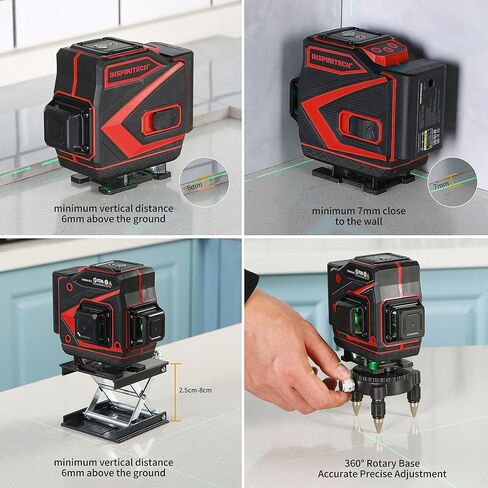 مستوى ليزر ذاتي التسوية - 3x360 شعاع أخضر أفقي عمودي 12 خطًا متقاطعًا - أداة بناء تسوية ليزر للبلاط لسقف الجدار الأرضي - علبة ذات جوانب صلبة وجهاز تحكم عن بعد in Kuwait