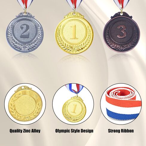 96 Pieces Metal Gold Silver Bronze Award Medals 1st 2nd 3rd Place Winner Awards with Neck Ribbon for Competitions, Sports, Party, Prizes, 2 Inches in Saudi Arabia